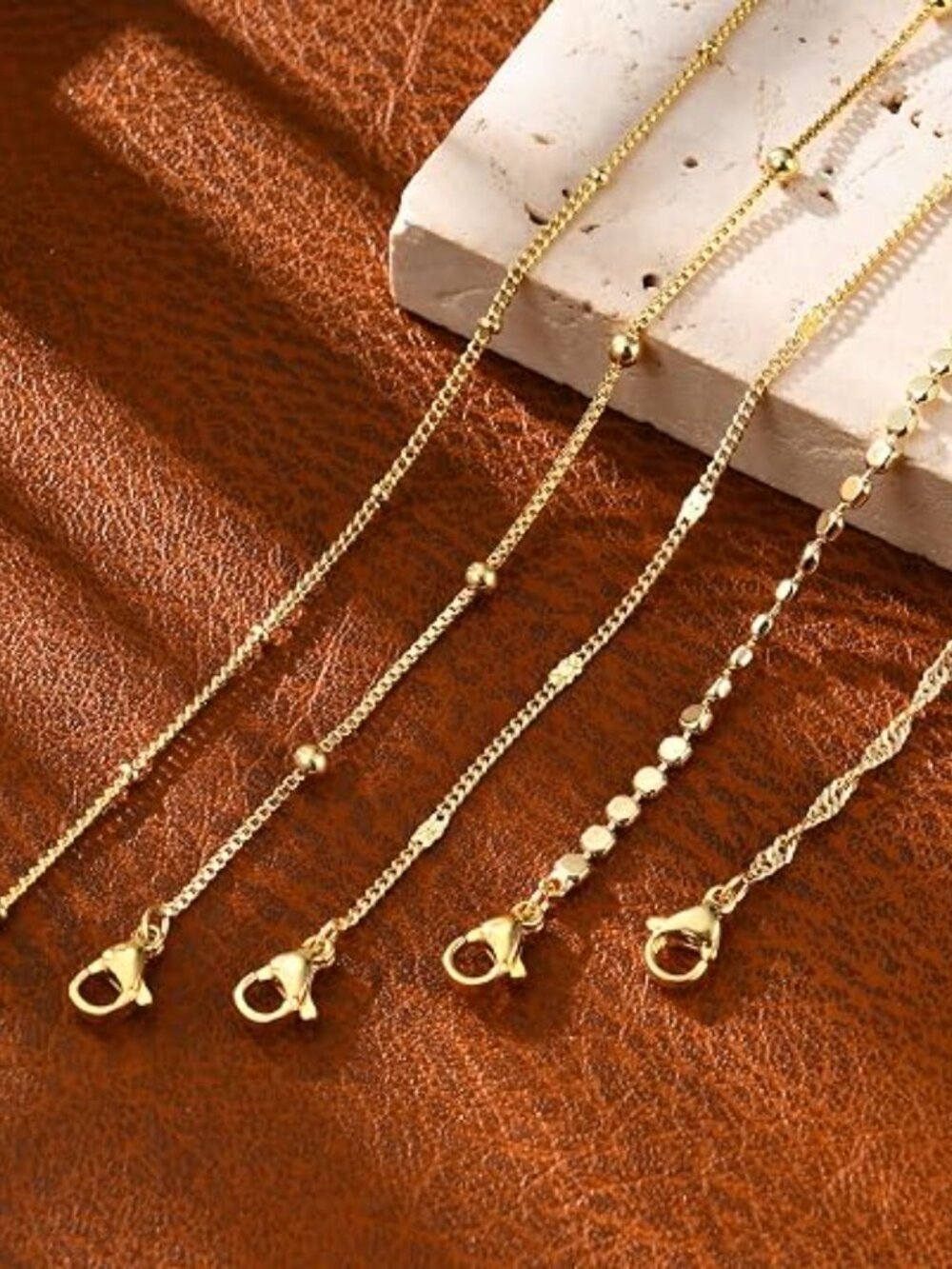 14K Gold Plated Stackable Women Bracelet | Layered Charm Paperclip Snake chain - Picture 4 of 6